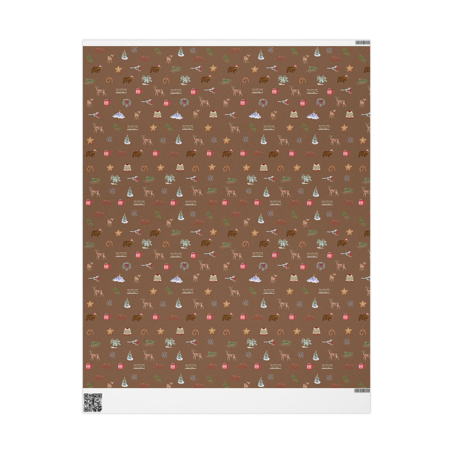 Mountain Themed Brown Christmas Festive Whimsical Wrapping Paper For Holiday, Christmas Gifts