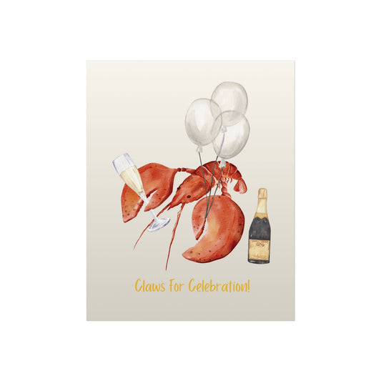 Claws for Celebration! Celebratory Whimsical Fine Art Poster, Wall Art, Unique Party Decor, Crab, Lobster Champagne