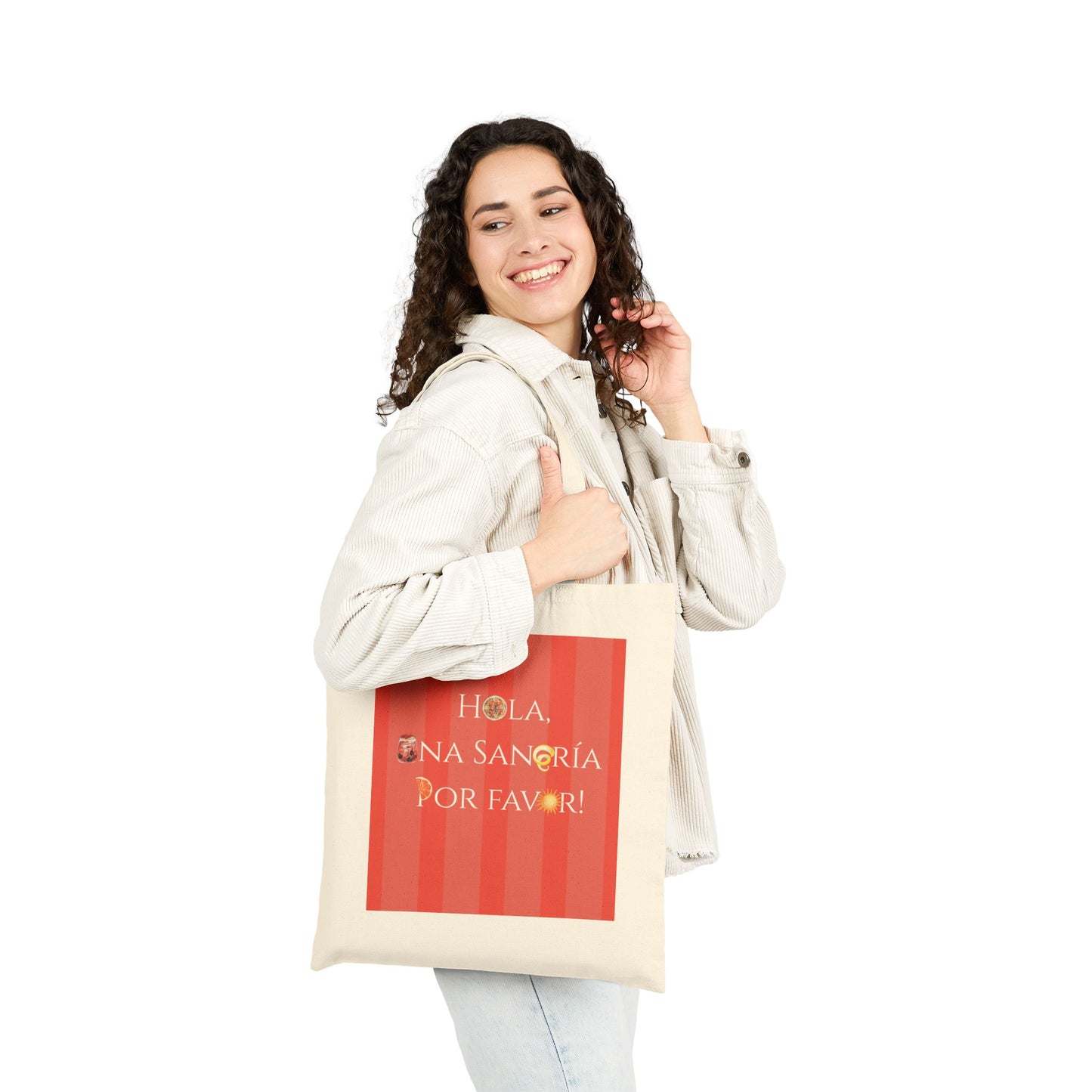 Spanish Words Cotton Canvas Travel Summer Graphic Tote Bag for Spain and Sangría Lovers