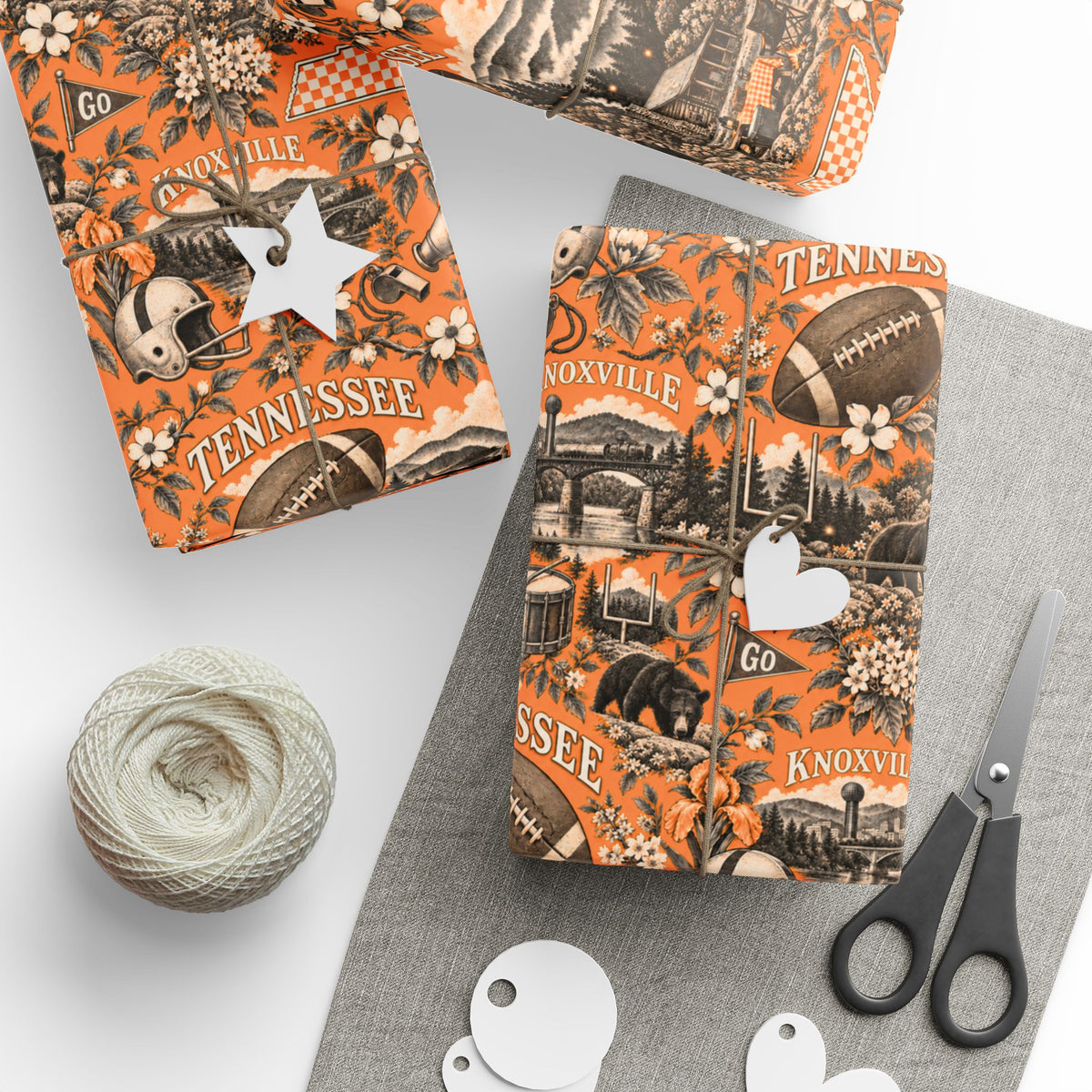Knoxville, Tennessee Football Toile Wrapping Paper: Orange and White Gift Wrap