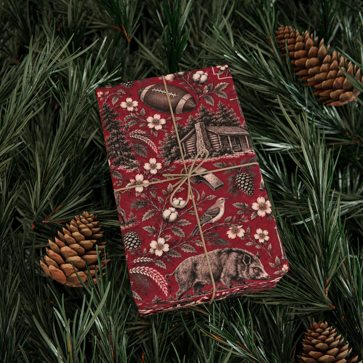 Fayetteville, Arkansas Football Toile Wrapping Paper: Red and White Gift Wrap