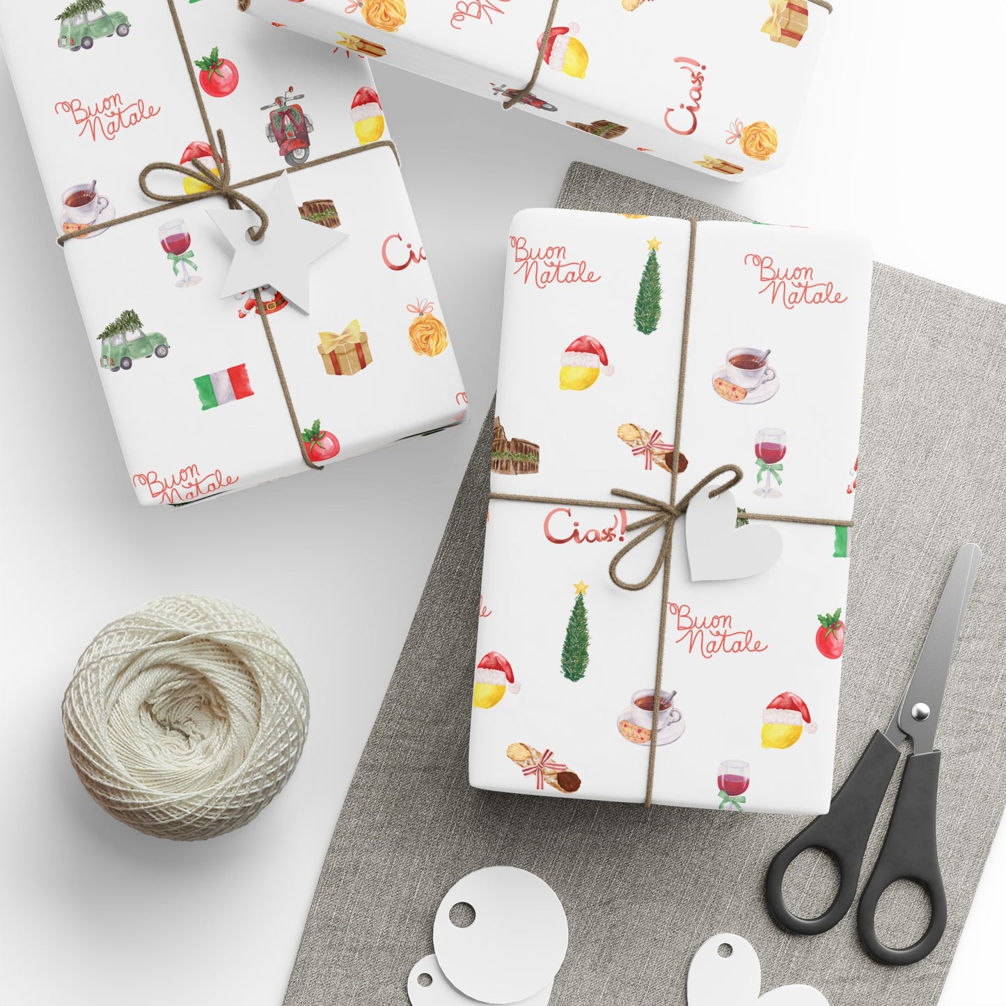 Italian Themed Christmas Festive Whimsical Wrapping Paper For Holiday, Christmas Gifts and Presents