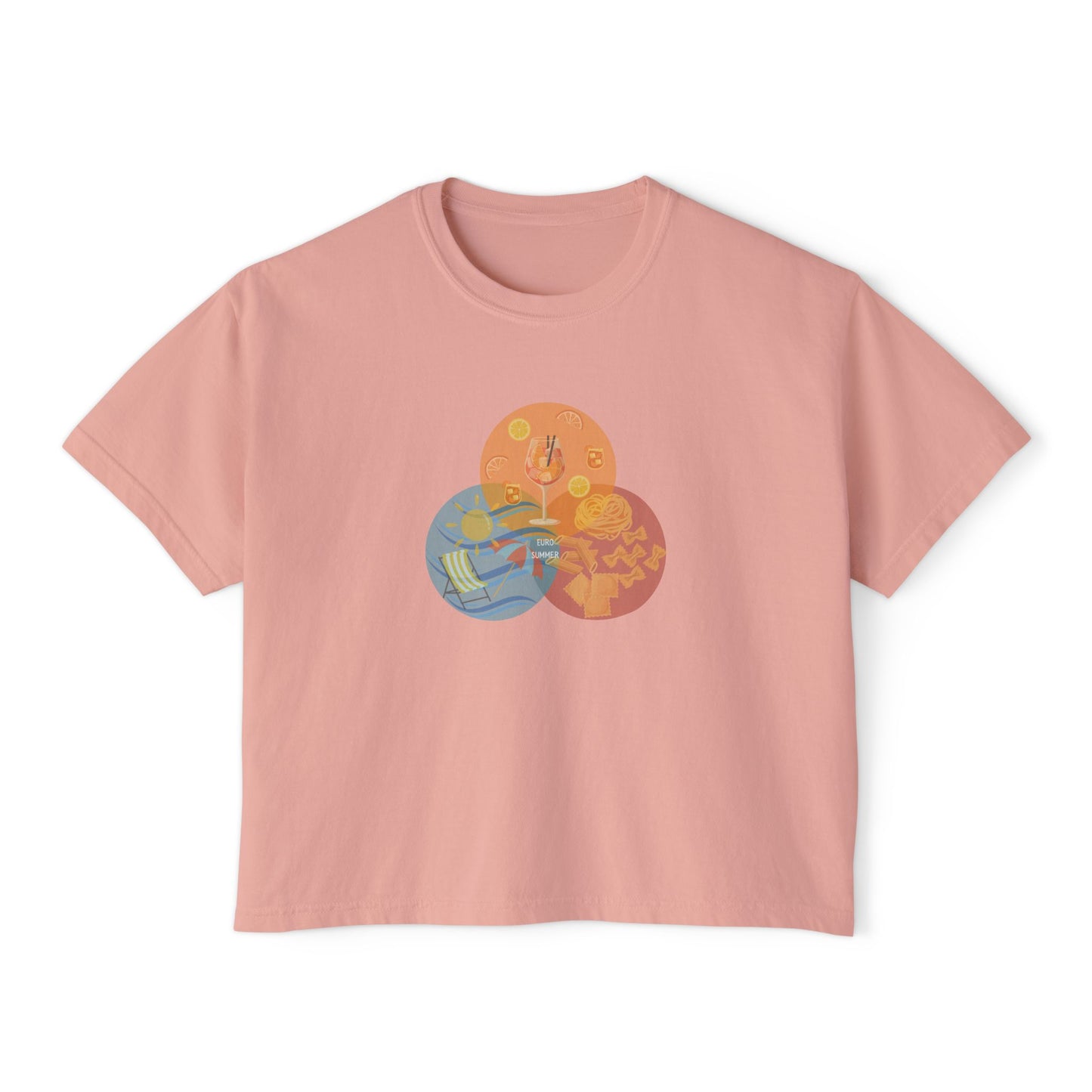 Euro Summer Venn Diagram Boxy Graphic Tee,  Summer Italian Travel Theme- Women's Relaxed Short Sleeve Fit T-Shirt