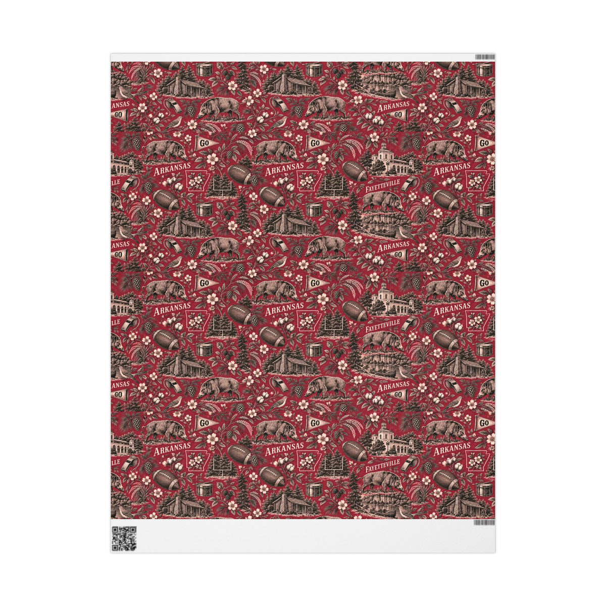 Fayetteville, Arkansas Football Toile Wrapping Paper: Red and White Gift Wrap