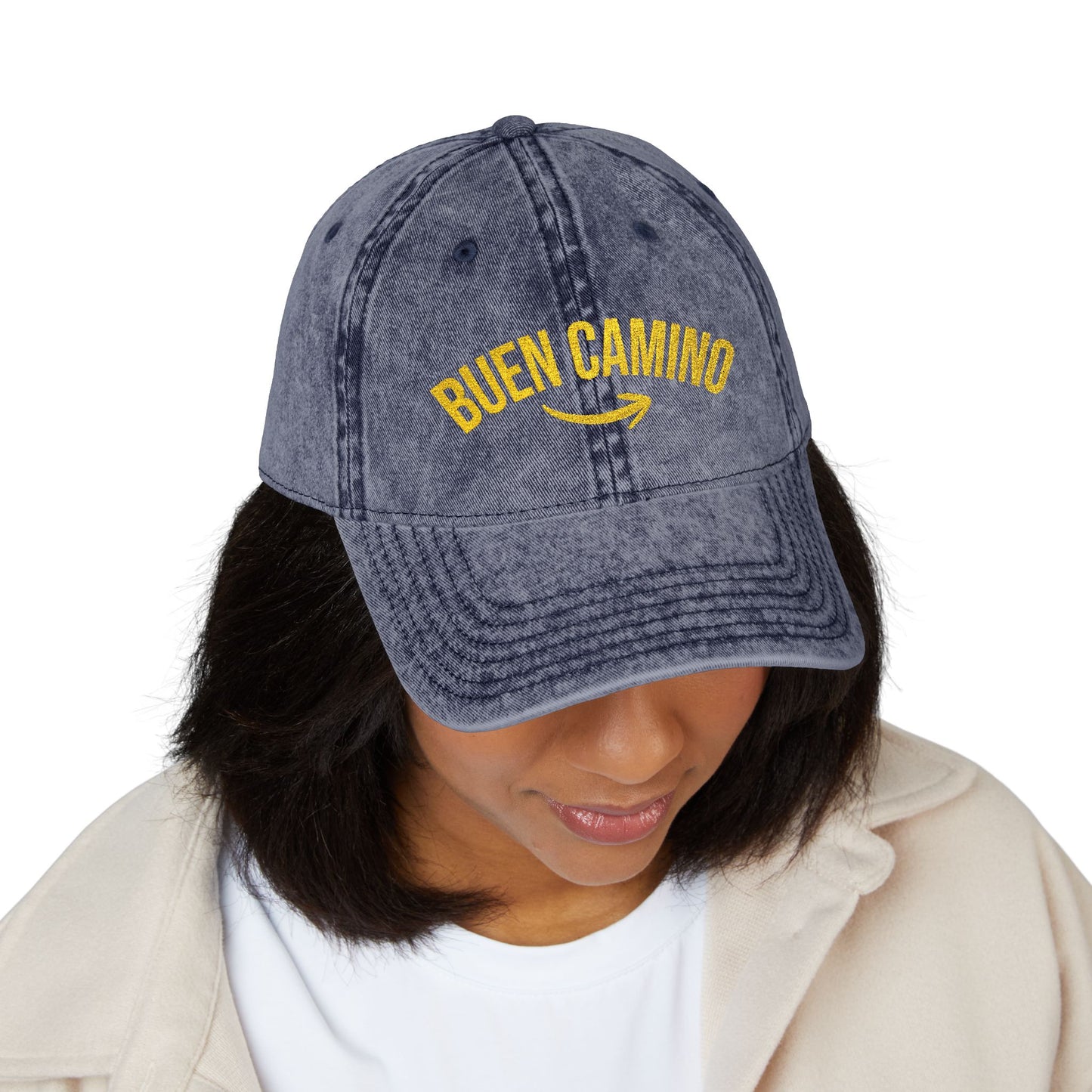 Buen Camino Embroidery Vintage Cap With Arrow Shell Design
