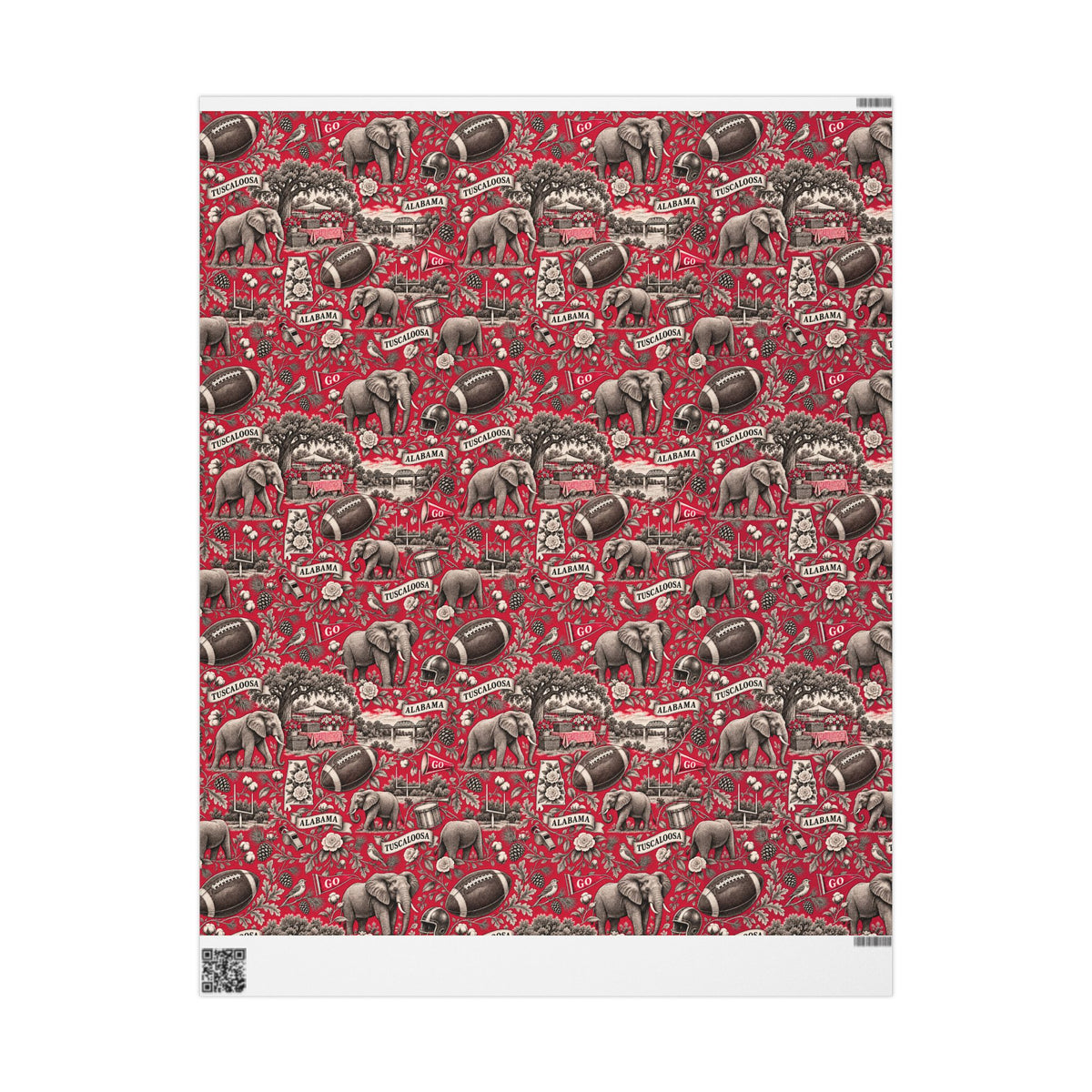 Tuscaloosa, Alabama Football Toile Wrapping Paper: Crimson and White Gift Wrap