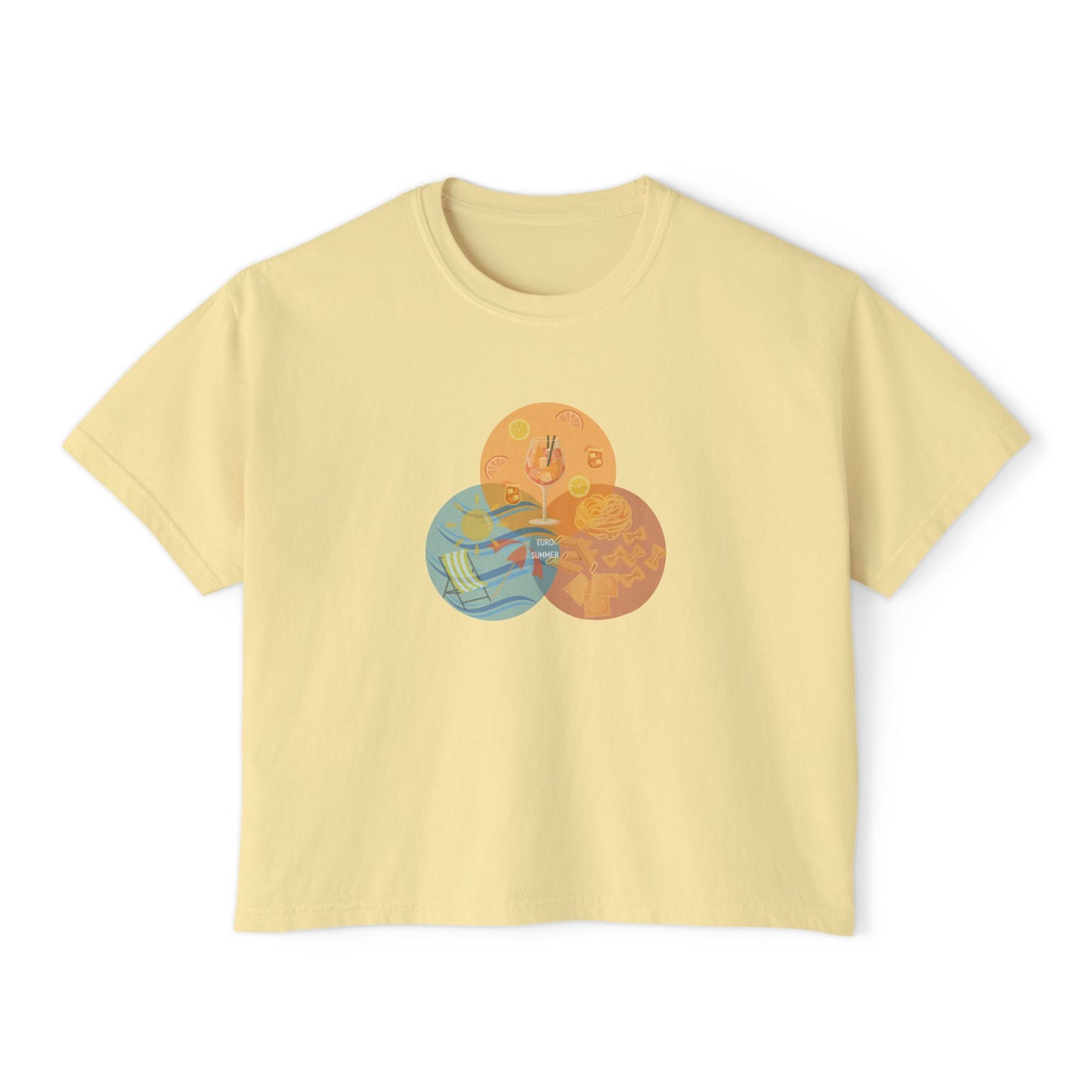 Euro Summer Venn Diagram Boxy Graphic Tee,  Summer Italian Travel Theme- Women's Relaxed Short Sleeve Fit T-Shirt