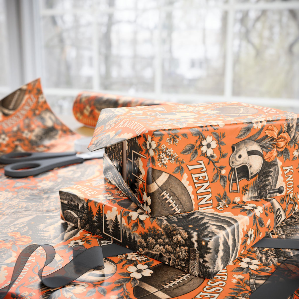 Knoxville, Tennessee Football Toile Wrapping Paper: Orange and White Gift Wrap