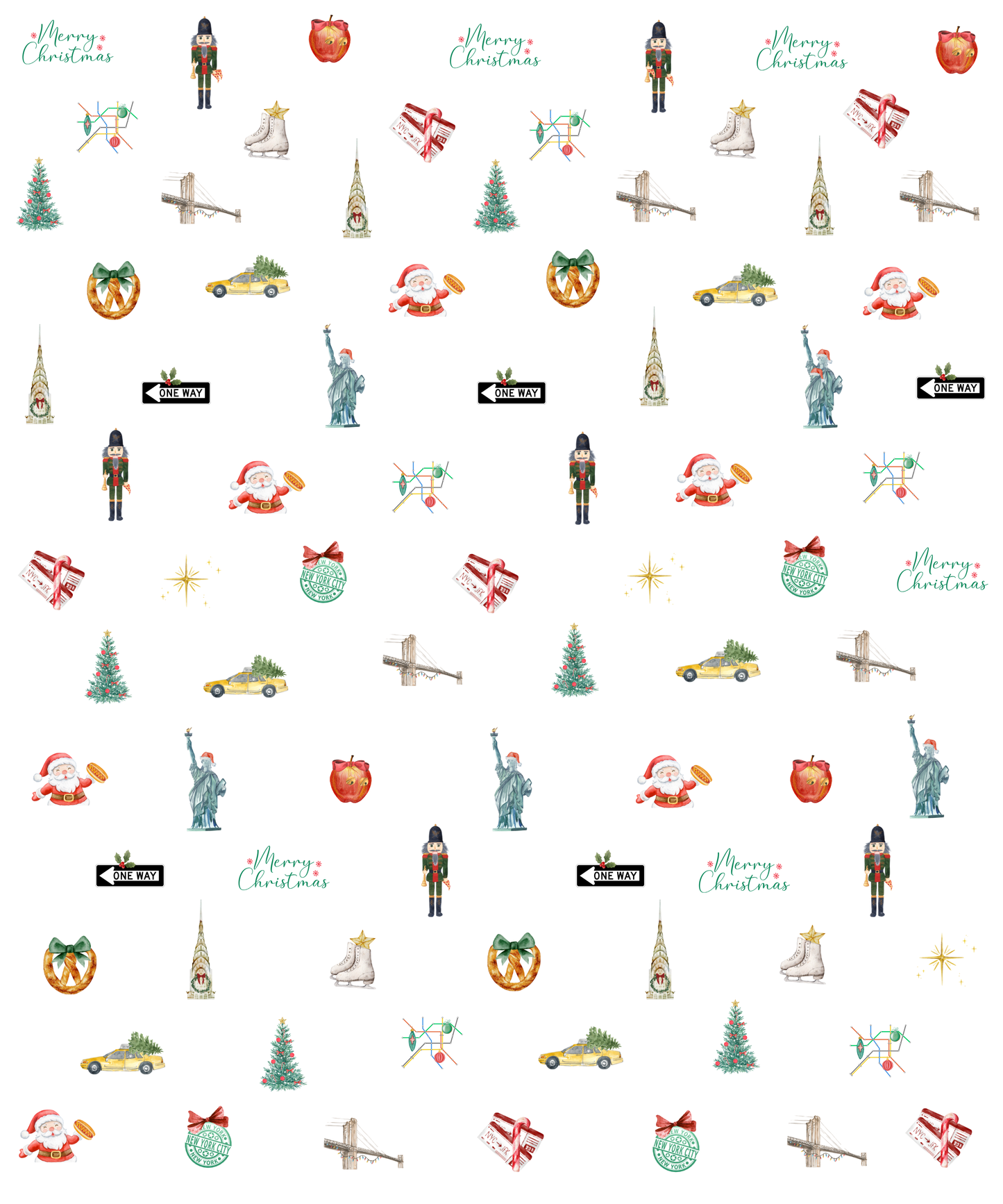 New York City Themed Christmas Festive Whimsical Wrapping Paper For Holiday, Christmas Gifts
