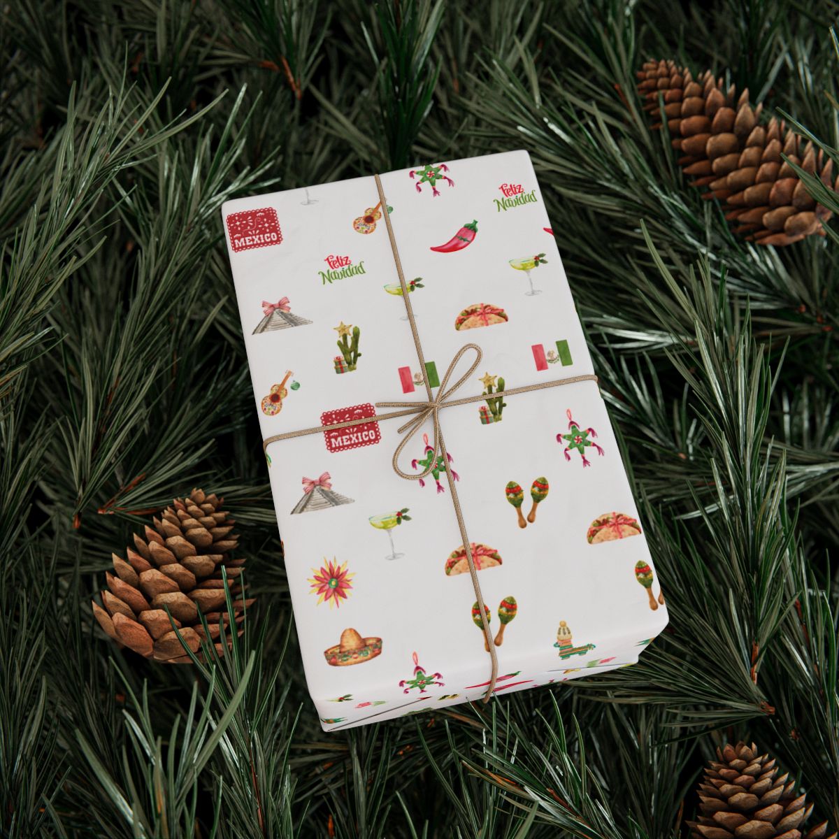 Mexico Themed Christmas Festive Whimsical Wrapping Paper For Holiday, Christmas Gifts