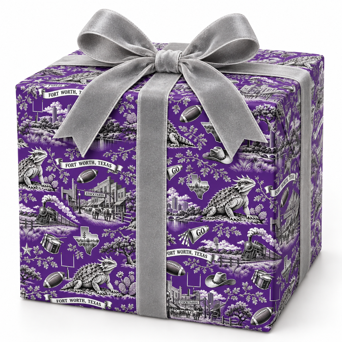 Fort Worth, Texas Football Toile Wrapping Paper: Purple and White Gift Wrap