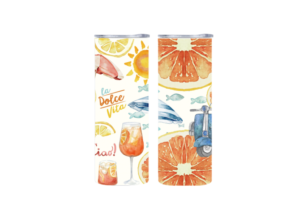Four Destination Designs! Euro Summer Skinny Tumbler, 20oz Travel Cup, Water Bottle with Straw